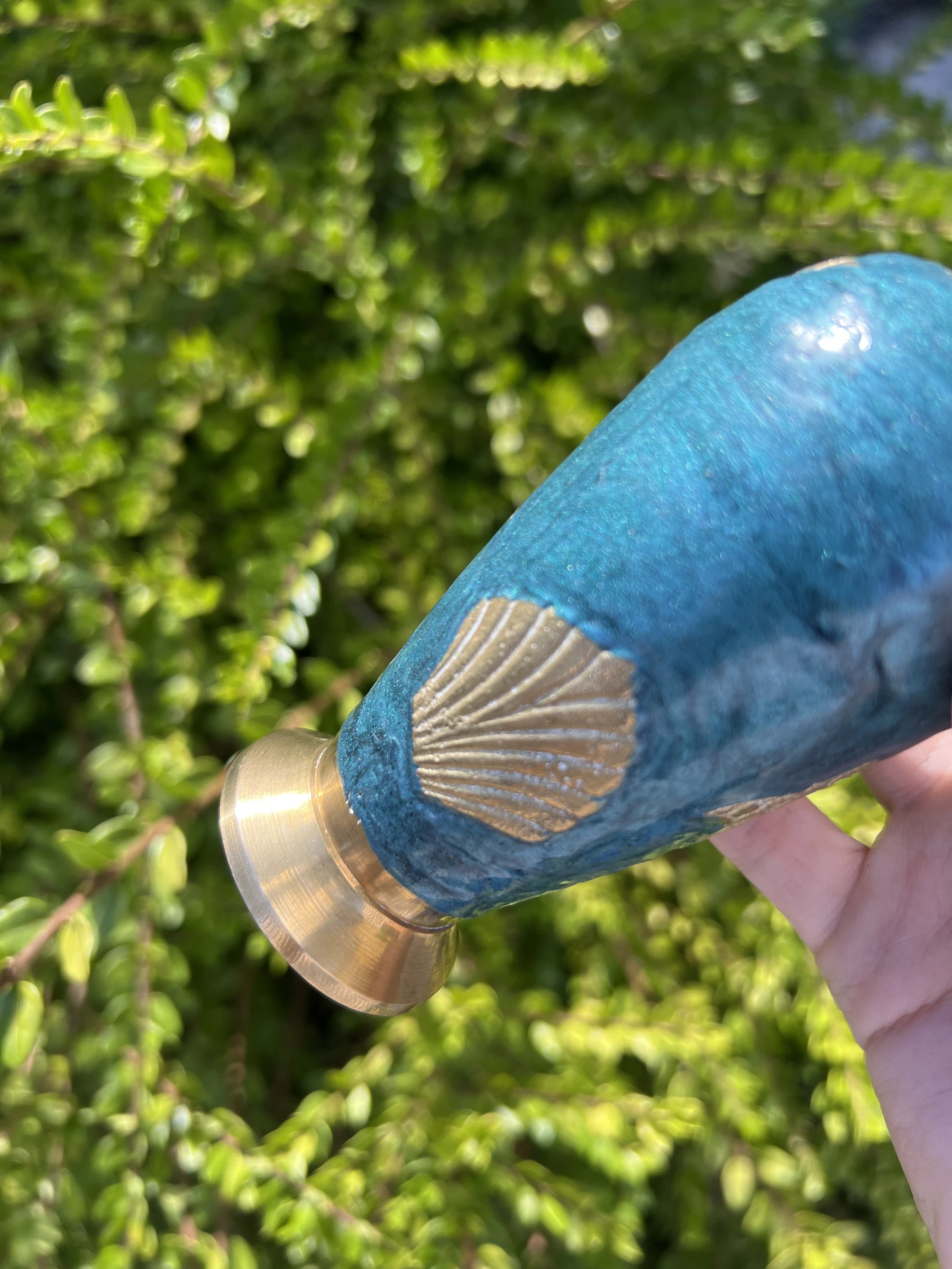 🐚 Vintage vaas van geëmailleerd messing blauw schelp zeester 12,5 cm – photo 10
